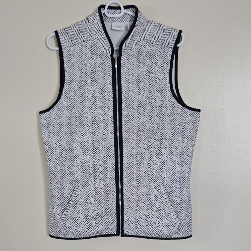 Chico's Weekends Navy & White Patterned Knit Vest Size 1 Unisex - Picture 1 of 7